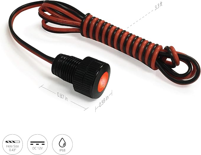 Oznium Brightest Light Bolt - Flush Mount 12V LED Light for Bumper, Grille, Cars Interior, Dash, Ambient Lighting, Motorcycle w/Sleek Aluminum Housing & Screw Nut (11 mm Black, Red LED) - Image 4