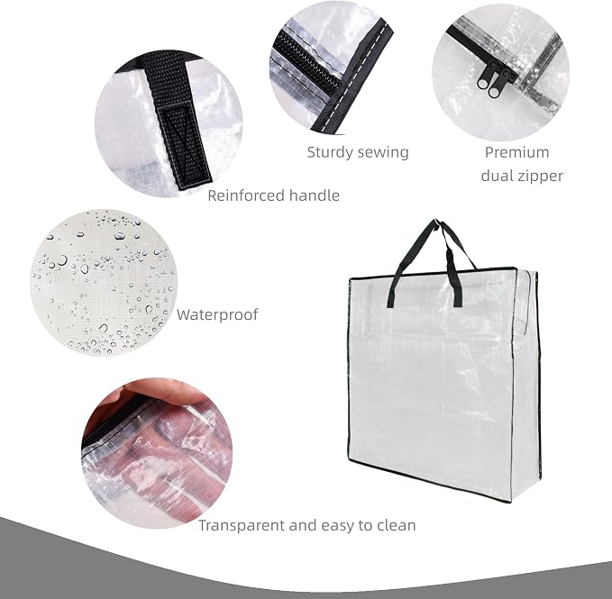 9 Pack Clear Storage Bags with Zipper and Handles, Blanket Bags For Closet Storage, Moving and Packing Supplies for College, Underbed Storage Organizer for Clothes Pillow Bedding Christmas Wreath - Image 3
