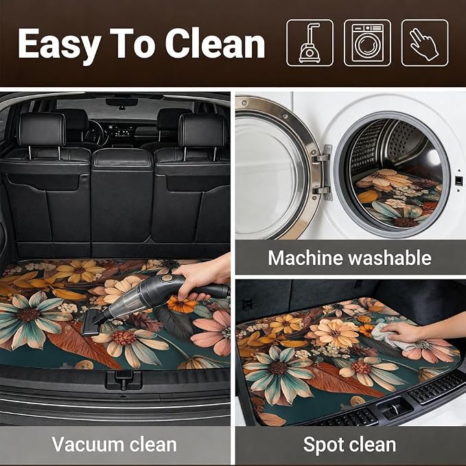 Car Trunk Mat for SUV, 29"x39" Vintage Wildflowers Cargo Liner Protector | All Weather Universal Cargo Liners for Dogs, Car Accessory for SUVs/Sedan/Wagons, Durable Non-Slip Washable Rear Cargo Mat - Image 6