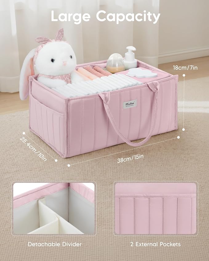 Maliton Baby Diaper Caddy Organizer for Changing Table, Pink | Portable Car Diaper Organizer Caddy with 2 Side Pockets - Versatile Storage Basket for Wipes and Baby Essentials - Image 3