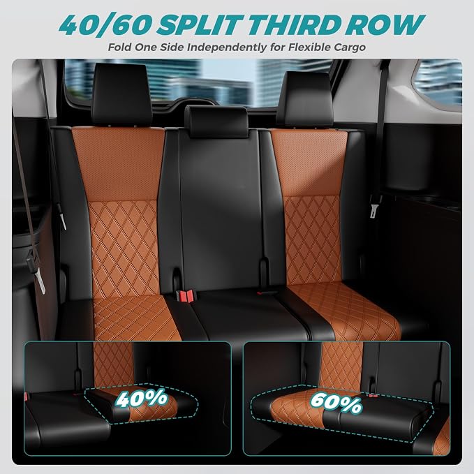 Custom Seat Covers for Toyota Grand Highlander 2024-2026 8 Seats | black brown, faux leather, 2nd row 40/60 split bench, waterproof, breathable, airbag compatible, stain resistant - Image 6