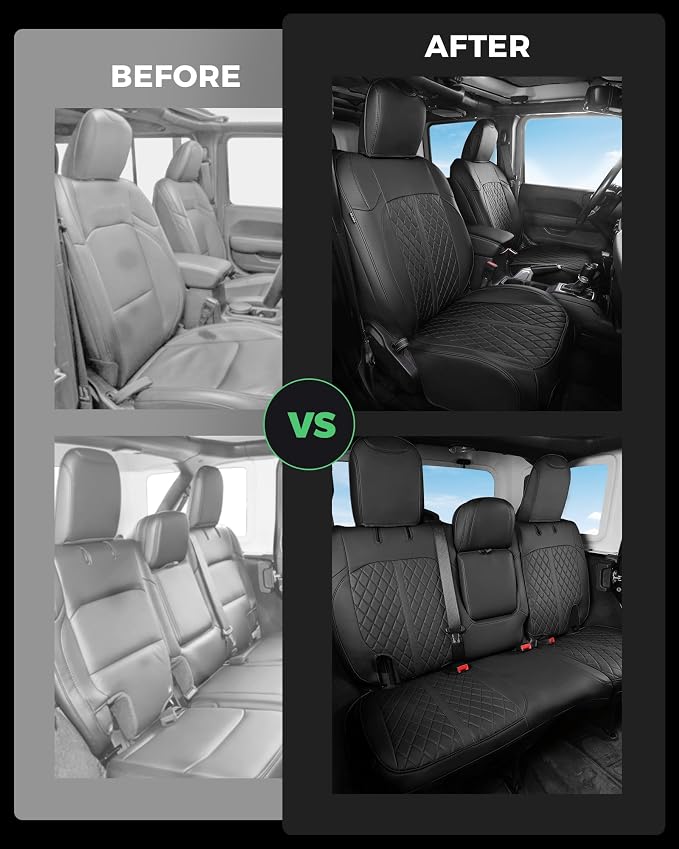RIDEPOSH for Jeep Wrangler Leather Custom Car Seat Covers Full Set 4 Door | 2018-2026 JL, with Rear Cup Holder, Not for 4XE, Luxury Waterproof Protector, 40/60 Spilt, 5 Seats, Full Coverage, Durable - Image 8