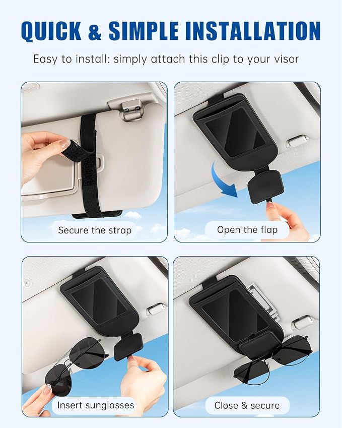 Car Visor Sunglasses Holder, 3 in 1 Glasses Clip with Photo Picture Display & Extra Storage Pocket, Anti-Slip Universal Sun Visor Organizer, 2026 Upgraded (1, Black) - Image 5