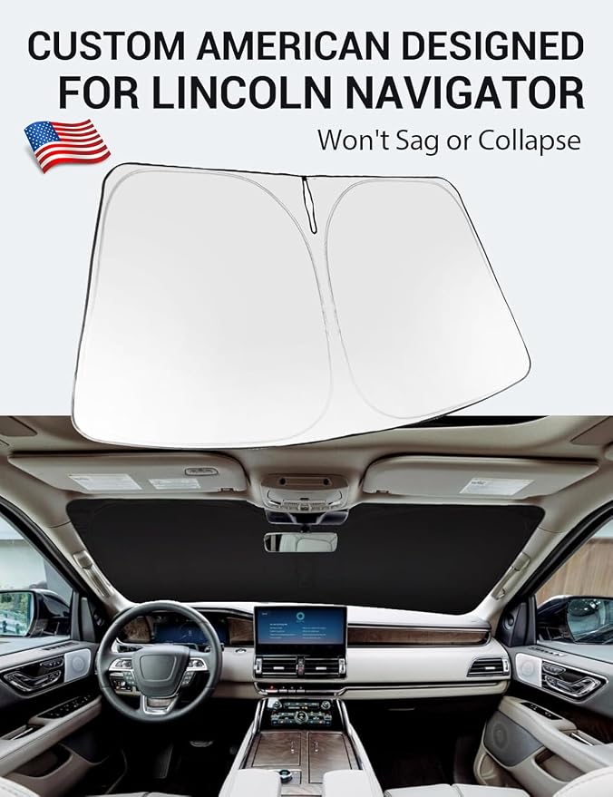 Proadsy Custom Fit Car Windshield Sun Shade for 2018-2024 Lincoln Navigator | 240T Heat Shield, Drops Temp 54°F, Blocks 99% UV, Prevents Dashboard Cracking, Summer Parking & Beach Trips, Easy Twist-Fold - Image 2