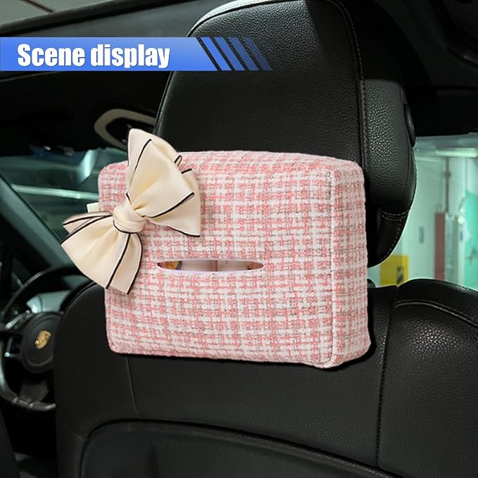 Car Tissue Holder, Cute Bow Tissue Box Cover for Auto Backseat, Rectangle Auto Napkin Holder Keep Car Tidy, Universal Napkin Storage Organizer for Vehicle Sun Visor, Headrest (Pink) - Image 6