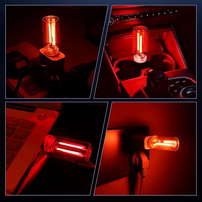 2 PCS Red USB Car LED Lights Interior, Touch Control Adjustable Brightness Plug-in Retro Portable Glass Bottle Ambient Night Lights for Car, Computers, Party, Holiday Decoration, Bedroom - Image 4