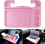 JUSTTOP 4 in 1 Car Steering Wheel Desk for Laptop,Versatile Upgraded Car Seat Tray,Spacious Steering Wheel Table with Tablet Holder and Dual Sauce Racks,Steering Wheel Under Table Console (Large+Pink) by JUSTTOP