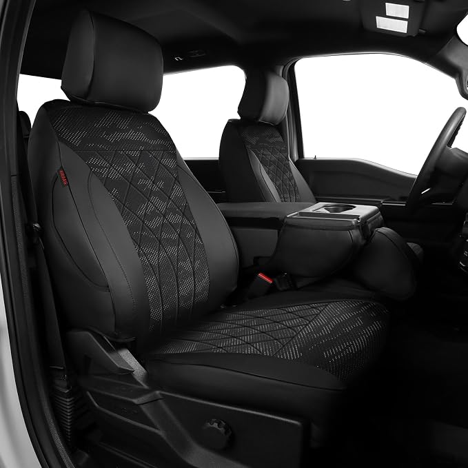 EKR F150 Seat Covers Custom Fit for (4 Door,SuperCrew) Ford F-150 Lariat 2021 2022 2023 2024 2025 2026 & F-150 (Lightning) Lariat 2022-2025 -Faux Leather(Black/Gray Camo A63) by EKR