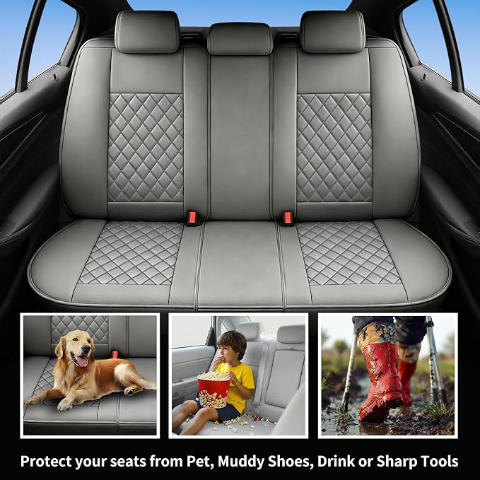 for Subaru Impreza 2012-2025 2026 Car Seat Covers, Full Set, Gray | Luxury Full Coverage Leather Seat Protectors, Waterproof Breathable, Non-Slip, Easy to Install, Airbag Compatible, All-Season - Image 3