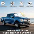 PIMCAR Windshield Sunshade for Ford F-150 2015-2020 | Premium 310T Reflective Polyester UV & Heat Blocker | Reduces Interior Temperature, Foldable with Storage Pouch - Image 3