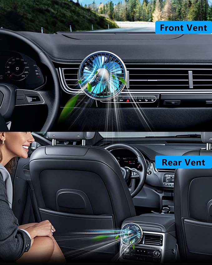 USB Fan for Car AC Air Vent to Boost Cooling Air Circulation | Colorful Light Car AC Fan for SUV Van RV Pickup Truck, Powerful 3 Speed, Quiet Brushless Motor, 360 Rotating Car Clip on Fan - Image 4