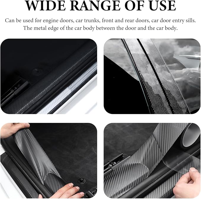 Car Door Edge Guards Door Sill Protector, 2.8In x 32.8Ft Door Entry Carbon Fiber Vinyl Wrap Film, Anti-Collision Bumper Guard Door Sill Scratch-Resistant Tape for Vehicle (Black) - Image 6