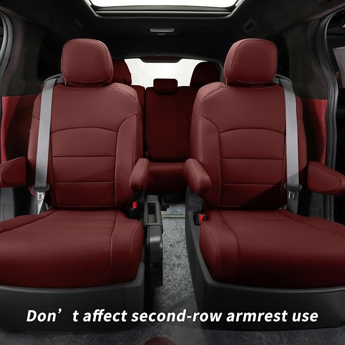 Full Set Car Seat Covers for Honda Odyssey 2011-2017,7-Seater,Faux Leather | for LX Only,2nd Row Captain Seats,Luxury Waterproof Seat Protector,Fit Like A Glove(Wine Red) - Image 2