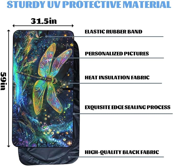 Dragonfly Car Windshield Sun Shade Sun Visor Protector, Universal Fit, 59L x 31.5W Inch, UV Protection, Easy to Use and Store - Image 6