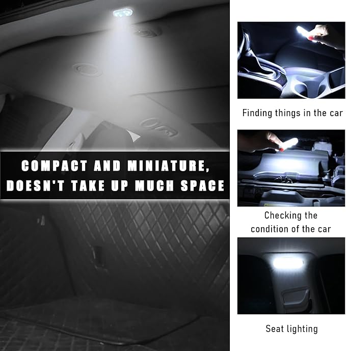 KVAEY 4 PCS Car LED Lights Interior Wireless, 7 Colors Magnetic Auto Ambient Light with 6 Bright LED Lamp Beads, Portable USB Rechargeable Vehicle Interior Led Night Light (White, Sticky, 4pcs) - Image 4