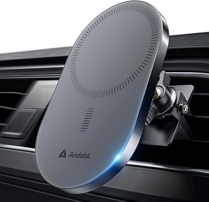 andobil 2026 Upgraded for Magsafe Car Mount [Biggest Panel, Big Phone Friendly] 360° Rotation Magnetic Phone Holder for Car Vent Suitable for iPhone 17/16/15 Pro Max Samsung S25/S24 (Grey) by Andobil