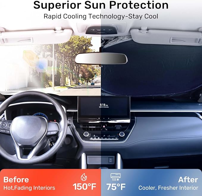 2026 Upgraded Zanch Windshield Sun Shade for Sedan, SUV, 59''x29'' | UV Protection & Heat Reduction, Light-Blocking, Heavy-Duty, Easy to Store&Setup, Keep Interiors Cool, Sun Shield for Parking - Image 2