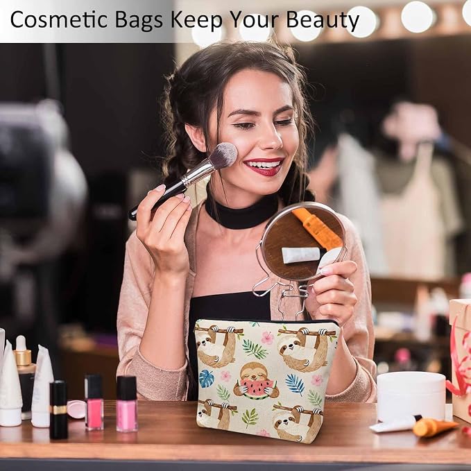 Sloth Makeup Bag For Women, Adorable Cosmetic Bag Makeup Bags, Cute Sloth Animal Sloths On Flower Tree Zipper Bag Travel Bags Toiletry Organizers Pouch Bags Washing Bags For Gym Bathroom - Image 2