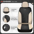 Coverado Seat Covers Full Set, Beige Car Seat Covers, PU Leather & Breathable Mesh Seat Protectors, 5-Piece Automotive Seat Covers, Universal Fit for SUVs, Trucks, Sedans - Image 6