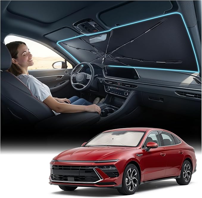 Nmoiss Windshield Sun Shade Umbrella for Hyundai Sonata 2011-2026 Accessories, [Vinyl Coating Heat Shield] Protect Car from Sun Rays & Heat Damage Keep Cool and Protect Interior by Nmoiss