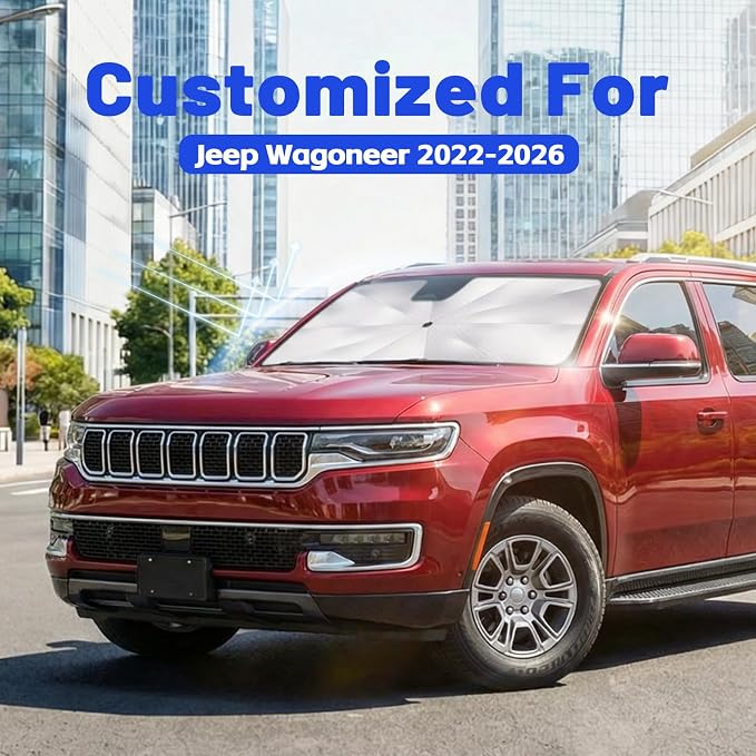 Car Windshield Sun Shade for Jeep Wagoneer 2022-2026, Foldable Car Sunshade | For Front Window,Car Shades Umbrella with Reflective Coated Fabric, Sun Visor Keep Car Cool&Protects Interior,1:1 Exact Fit - Image 2