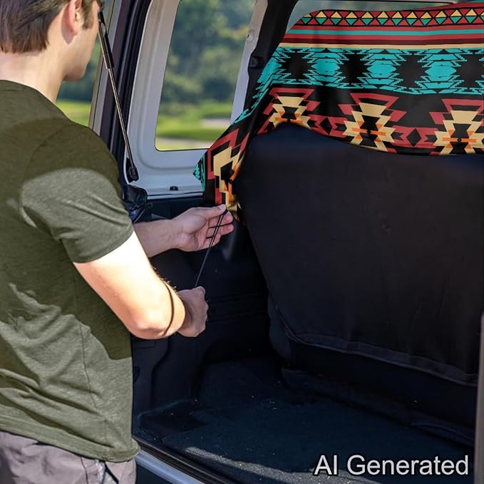 Aztec American Tribal Geometry Pattern Car Seat Covers for Back Seat Cover, Waterproof Rear Bench Towel Seat Covers Heavy Duty Non Slip Back Seat Cover for Dogs - Image 5