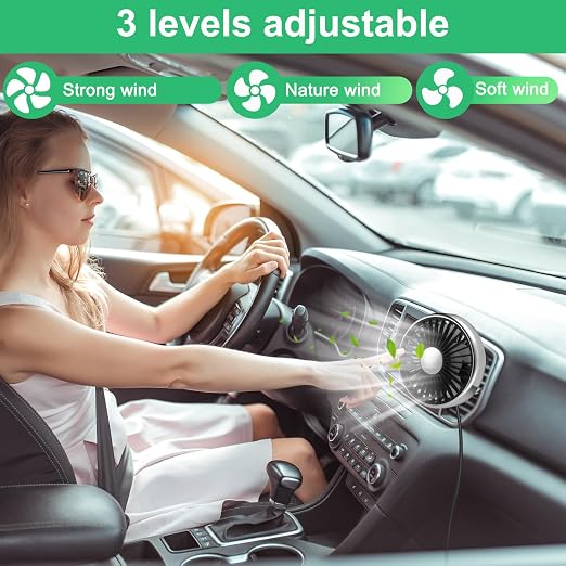 Glooglitter 2 Pcs Car Fan USB for Rear Seat Passenger Portable Headrest 360 Degree Rotatable 3 Speed 12v/ 24v Automobile Ventilation Fan with Clip for SUV Backseat, RV, Vehicles(Novelty,Silver) - Image 4