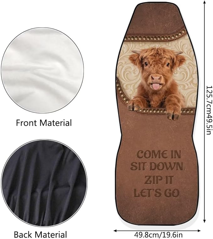 Highland Cow Car Seat Covers for Front Seats Car Accessories for Women Men Washable and Easy to Install Car Seat Cover Set of 2 Anti-Slip for Auto Trucks Van SUV Sedans - Image 5
