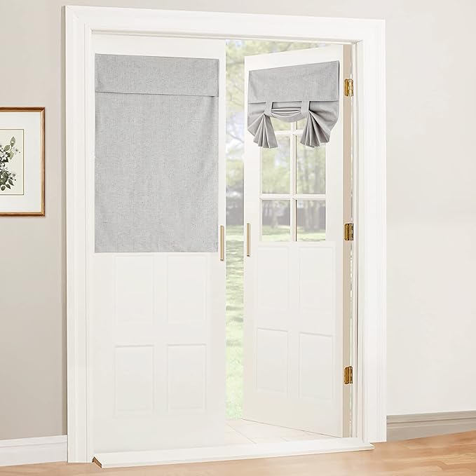 RYB HOME Natural Linen Textured French Door Window Curtains 100% Blackout | Self Adhesive, Thermal Insulated Privacy Energy Saving, Shades for Nursery Office Patio Glass Door, W30 x L40, 1 Panel by RYBHOME