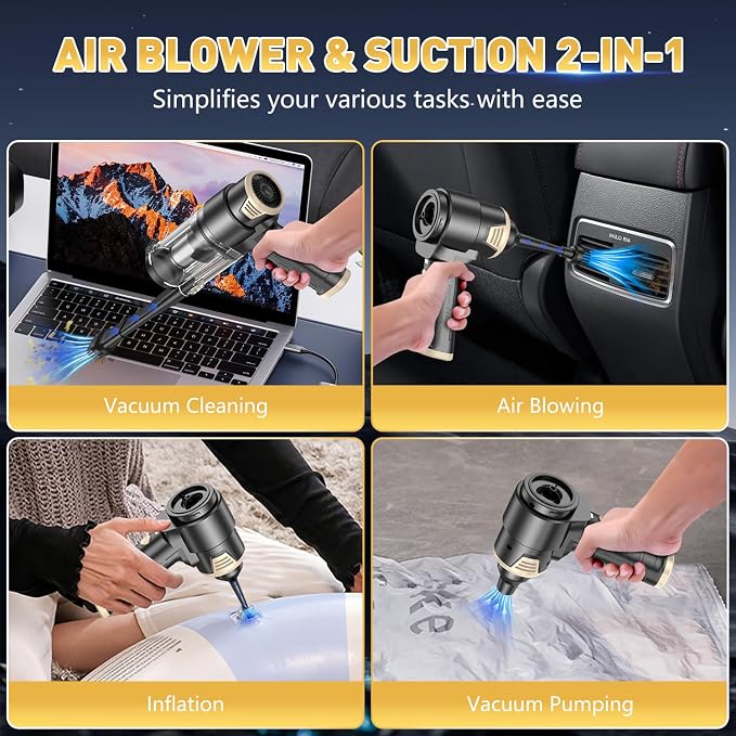 KMM Handheld Car Vacuum Cleaner, 16000PA Hand Held Vacuum & Air Duster | Strong Suction, 120W High Power, Portable, Cordless, Rechargeable, Multi-Nozzles & LED Liht, for Home, Car, Office, Pet - Image 3