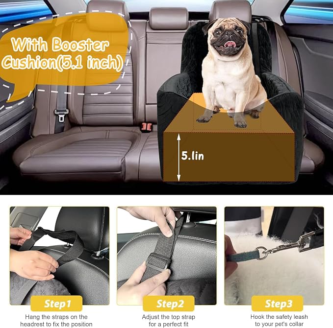 Dog Car Seat for Small/Medium Dogs, Memory Foam Dog Booster Seat, Travel Safety with Washable Removable Cover, Storage Pockets for Dogs up to 35 lbs(Black) - Image 5