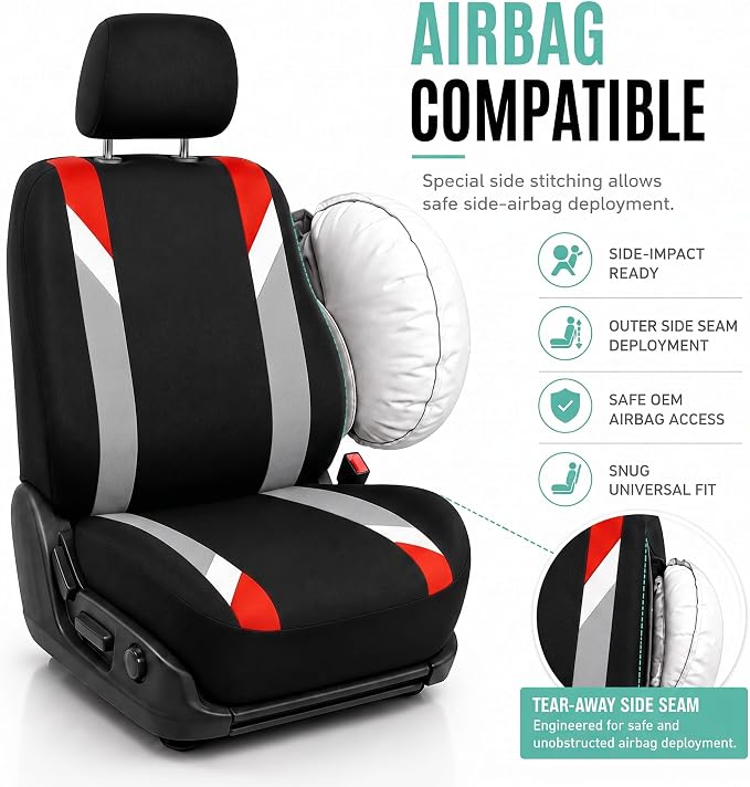 FH Group Front Set Cloth Car Seat Covers for Low Back Car Seats with Removable Headrest, Universal Fit, Airbag Compatible, Seat Cover for SUV, Sedan, Van, Red - Image 4