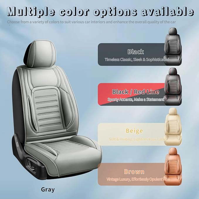 Fit Tacoma Car Seat Covers for Toyota Tacoma 2016-2022 2023 -Premium Leather, Waterproof，Breathable，All-Weather Seat Cushion Protecto & Airbag Compatible, Full Set Gray - Image 5