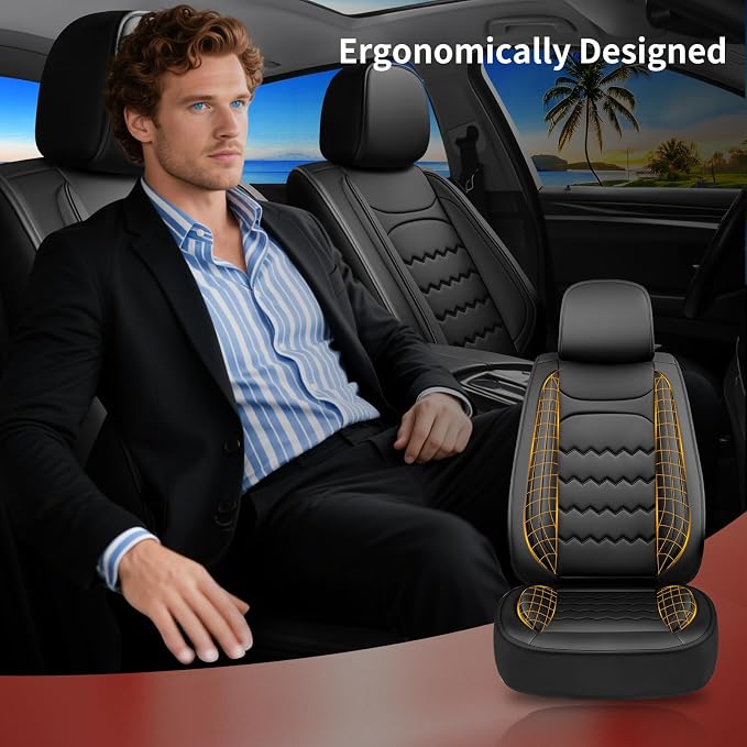 Stinger Car Seat Covers Custom Fit for Kia Stinger 2018-2023, Premium Full Coverage Leather Automotive Seat Protectors, All Seasons Waterproof Breathable, Airbag Compatible, 2 Front Seats Black - Image 6