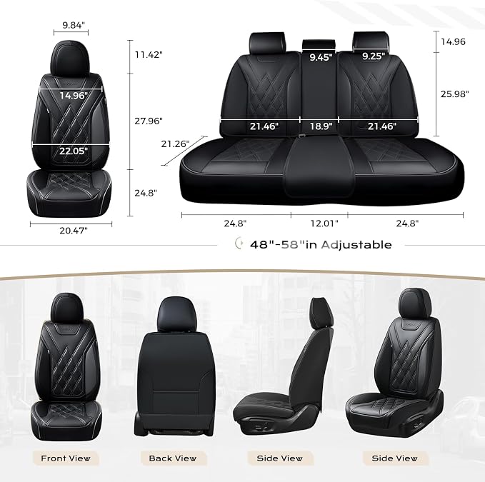 Coverado Car Seat Covers Full Set, Seat Covers for Cars, Front Seat Covers and Back Seat Cover Waterproof Leather Automotive Seat Cover, Universal Car Interior Protectors Cushion for Most Cars - Image 5