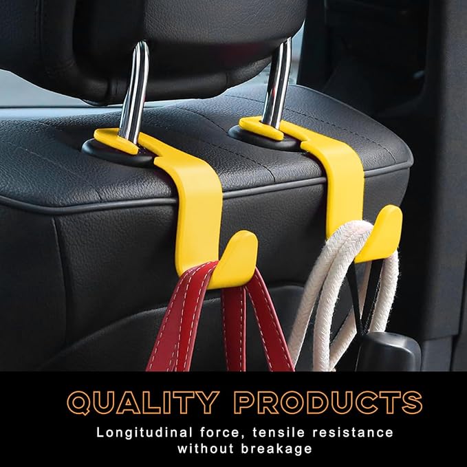 povtii 4PCS Car Seat Headrest Hook, Auto Back Seat Hanging Storage Organizer, Vehicle Seatback Hanger Holder for Purse Handbag Coat Umbrella, Universal Interior Car Accessories (Yellow) - Image 5