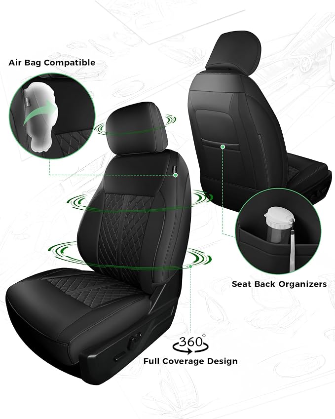 RIDEPOSH for Ford F150 Leather Seat Covers, SuperCrew XL XLT 2021-2026 | Fits F250 F350 Super Duty Crew Cab 2023-2026, Custom Fit, Bucket Seat, Stain Resistant, Airbag Compatible, Easy-Clean - Image 3