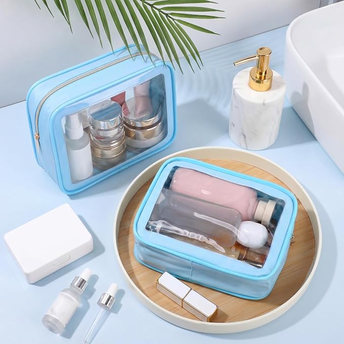 Hsei 12 Pcs Clear Makeup Bags Diaper Bag Organizer Travel Toiletry Bags with Zipper Clear Cosmetic Organizer Car Storage Pouch Bridesmaid Gift for Women Beach Vacation (Blue) - Image 4