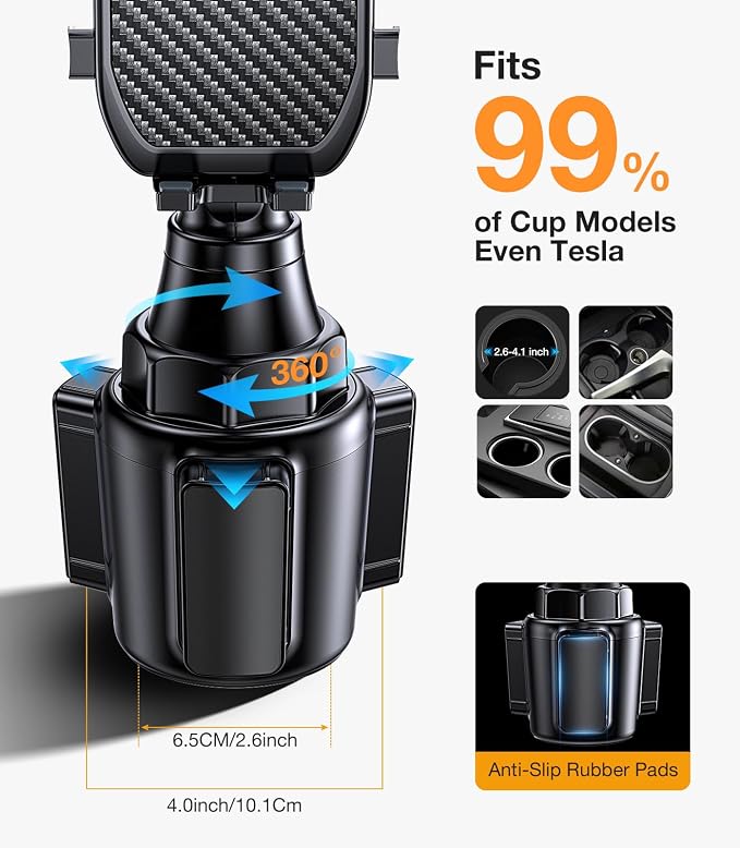 Coolpow Cup Holder Phone Holder for Car Phone Holder Cup Holder Phone Mount【Ultra Stable & Never Shake】Phone Holders for Your Car Cupholder Cell Phone Car Mount for iPhone 17 16 All 4"-7" Smartphones - Image 3