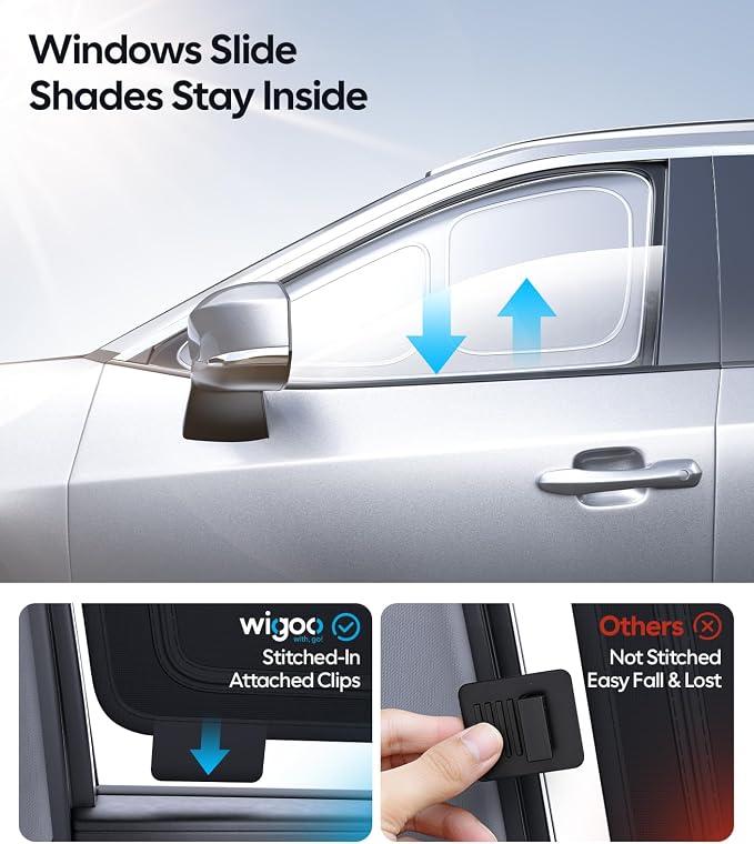 Wigoo 2026 8PC Full Set Window Sunshade for Chrysler Pacifica 2017-2026 | 7-Layer Cooler & Blacker, Ice-Crystal Tech, Full Set Shades With Windshield for Sun Block, Camping Accessories - Image 6