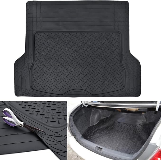 Motor Trend FlexTough™ Baseline Rubber Car Floor Mats with Trunk Mat Cargo Liner, Front & Rear Combo Set fits Most Car SUV Van Coupe Sedan, Heavy Duty All Weather Trim to Fit - Image 9