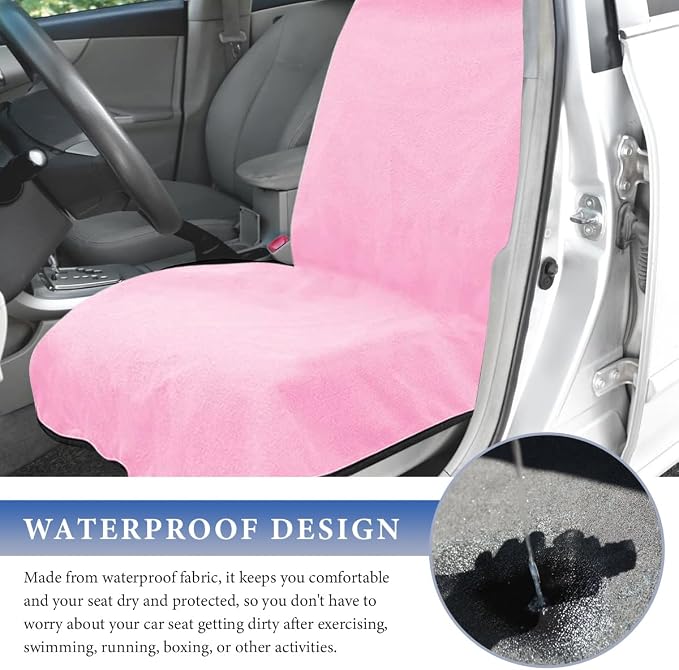 Car Towel Seat Cover, Waterproof Sweating Towel Non-Slip Front Seat Protector, Universal Soft Carseat Protective Cover for Gym Workout Running Swimming, Car Accessories (Pink) - Image 4