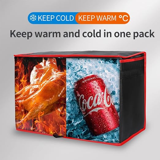 Bodaon Insulated Food Delivery Bag, XX-Large Reusable Grocery Shopping Bags, Picnic Cooler Bag Zipper/Zippered Top Cold, Black with Red Edge, 1-Pack | Reusable Grocery Shopping Bags, Picnic Cooler Bag, Zipper/Zippered Top Cold, Commercial Catering Pizz... - Image 2
