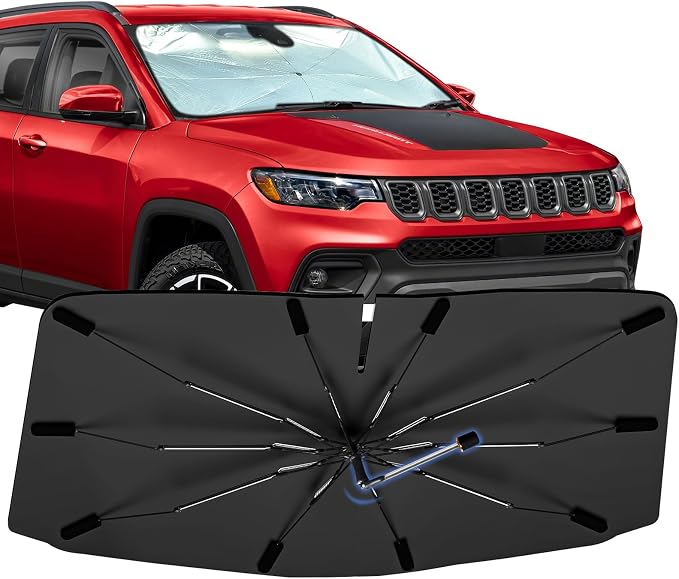 Windshield Sun Shade Umbrella for Jeep Compass 17-26 Front Window Cover | Portable Sunshade, Compact Auto Sun Shield Visor for UV Protection, Keep Car Cool Accessories by Bocvam