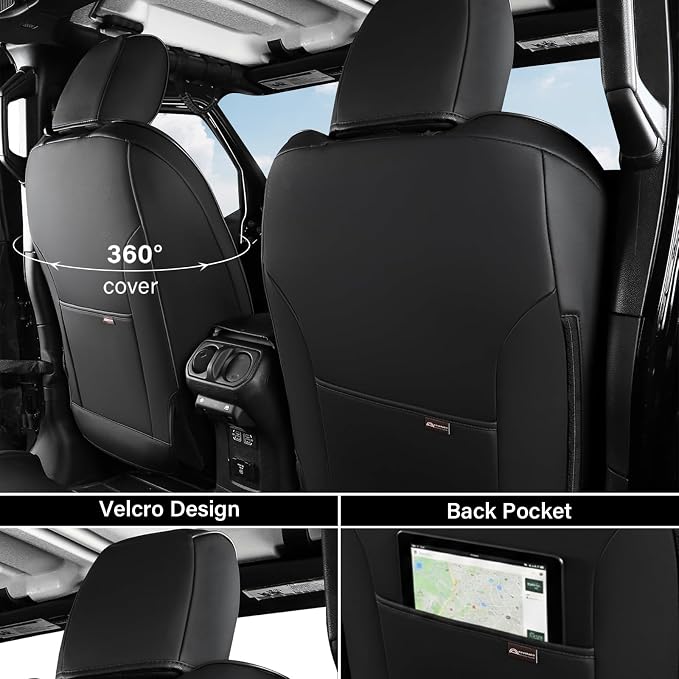 Coverado Seat Covers Fullset for Jeep Wrangler, Waterproof Car Seat Covers for Automotive Truck Seat Covers Custom Fit for 2018-2026 Jeep Wrangler JL 4-Door with Rear Cupholder Only，Black - Image 3