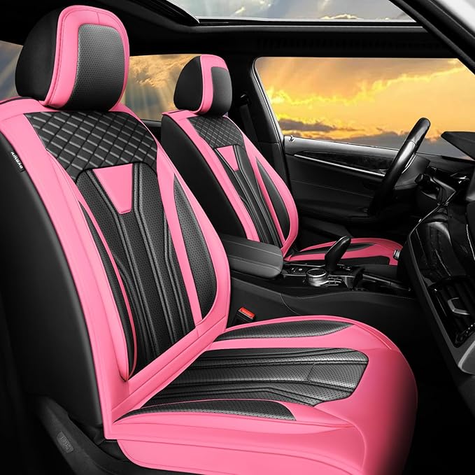 Fit Rogue Car Seat Covers Compatible with Nissan Rogue 2014-2026 - Full Set Premium Leather Waterproof Breathable，All-Weather Seat Cushion Protecto & Airbag Compatible (Full Set Pink & Black) by Unknown