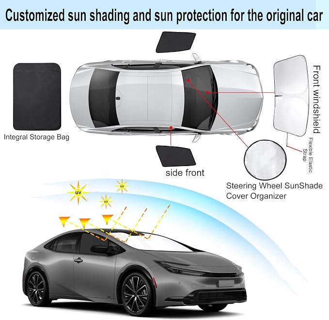 3PCS Car Window Shades Front Windshield Sun Shade Foldable Window Shade Custom Fit for Toyota Prius 2023-2026 Accessories Car Shades for Front Windows Anti-UV Rays Block Heat - Image 3
