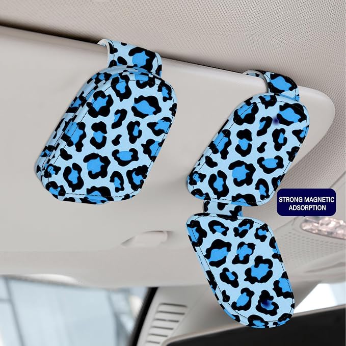 2 Pack Sunglass Holder for Car Visor, Universal Magnetic Car Sunglass Holder for Different Size Eyeglasses, Car Visor Accessories (Leopard-Blue) - Image 3