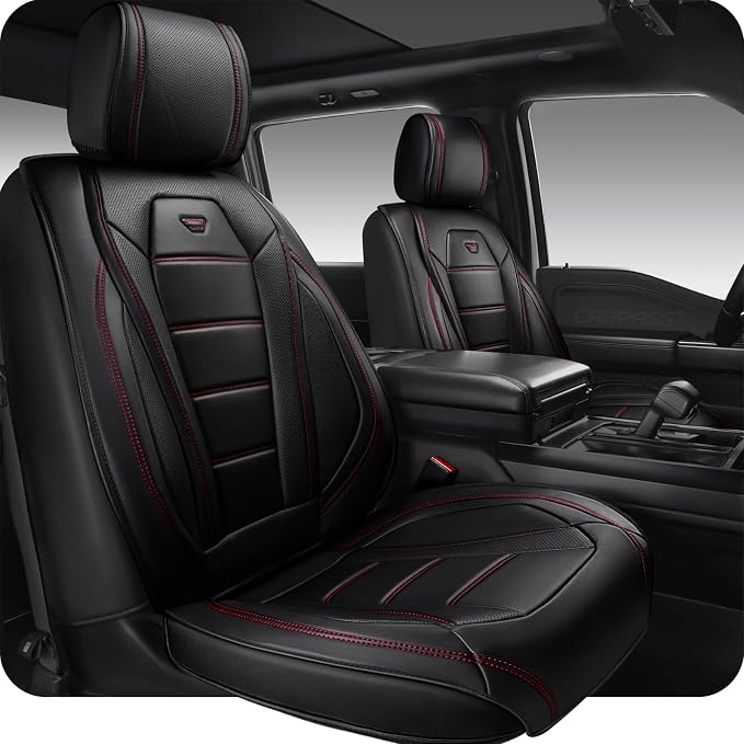 CAR PASS Luxury Nappa Leather Car Seat Covers Front Seats, Waterproof Seat Cover for Cars 2 Seats, Black Car Seat Protector, Automotive Seat Cover Universal Fit for Most Sedans SUV Trucks Black by CARPASS