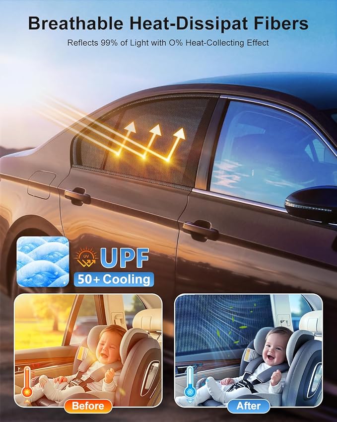 Car Window Shades(2 Pack)-Side Window Sun Shades, UV Protection Breathable Spandex Baby Window Covers, Universal Fit Most of Cars, Protect Privacy for Family-(27.2"x39.8"), Black - Image 2